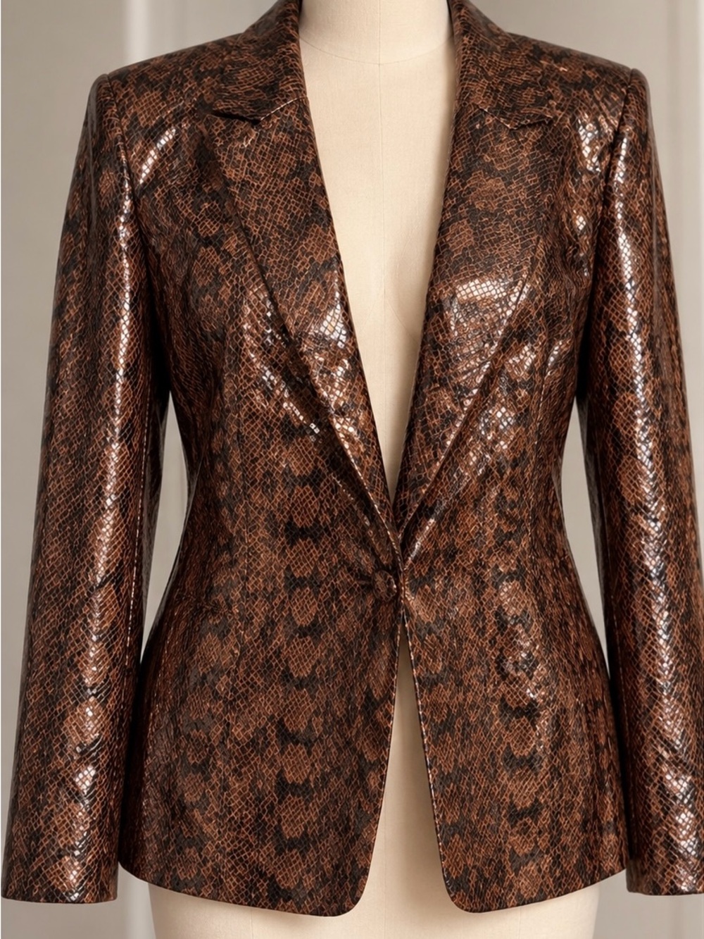 DANIELLE BERNSTEIN Brown Snake-Print Faux-Leather Blazer